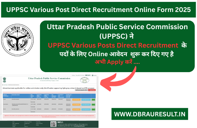 UPPSC Various Post Direct Recruitment Online Form 2025