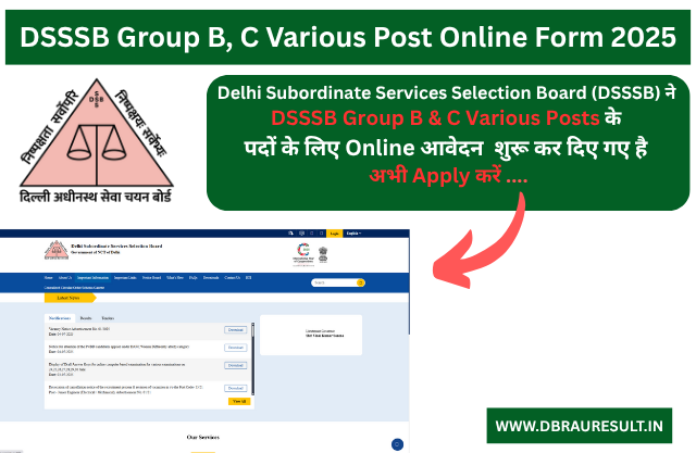 DSSSB Group B, C Various Post Online Form 2025